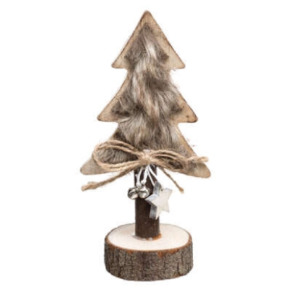 Déco sapin en bois fourrure 16cm