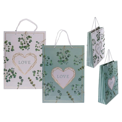 Sac Cadeau En Papier Blanc/Vert 34 Cm