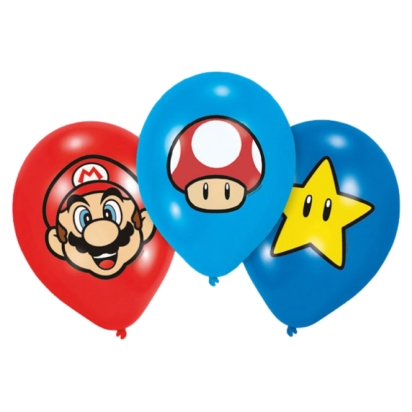 Mario 6 ballons 28cm 4couleurs