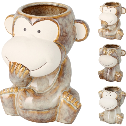 Pot de fleur singe 13x11x16cm 3ass