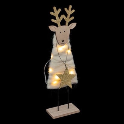 Déco renne en bois avec laine led 30cm