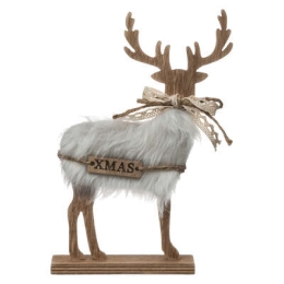 Déco renne bois fourrure 21cm